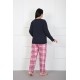 Moda Çizgi Kadın %100 Pamuk Büyük Beden Pijama Takım 202175