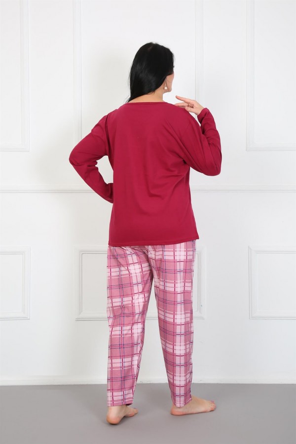Moda Çizgi Kadın %100 Pamuk Büyük Beden Pijama Takım 202177