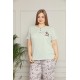Moda Çizgi Kadın %100 Pamuk Cepli Kısa Kol Büyük Beden Pijama Takım 202071