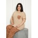 Moda Çizgi Kadın %100 Pamuk Cepli Kısa Kol Büyük Beden Pijama Takım 202104