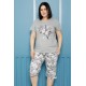Moda Çizgi Kadın %100 Pamuk Kapri Büyük Beden Pijama Takım 202162