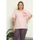 Moda Çizgi Kadın %100 Pamuk Kısa Kol Büyük Beden Pijama Takım 202143