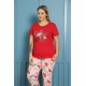 Moda Çizgi Kadın %100 Pamuk Kısa Kol Büyük Beden Pijama Takım 202153
