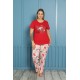 Moda Çizgi Kadın %100 Pamuk Kısa Kol Büyük Beden Pijama Takım 202153