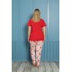 Moda Çizgi Kadın %100 Pamuk Kısa Kol Büyük Beden Pijama Takım 202153