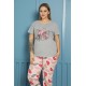 Moda Çizgi Kadın %100 Pamuk Kısa Kol Büyük Beden Pijama Takım 202154