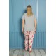 Moda Çizgi Kadın %100 Pamuk Kısa Kol Büyük Beden Pijama Takım 202154