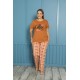 Moda Çizgi Kadın %100 Pamuk Kısa Kol Büyük Beden Pijama Takım 202155