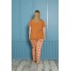 Moda Çizgi Kadın %100 Pamuk Kısa Kol Büyük Beden Pijama Takım 202155