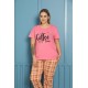 Moda Çizgi Kadın %100 Pamuk Kısa Kol Büyük Beden Pijama Takım 202156