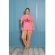 Moda Çizgi Kadın %100 Pamuk Kısa Kol Büyük Beden Pijama Takım 202156