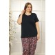 Moda Çizgi Kadın %100 Pamuk Kısa Kol Büyük Beden Pijama Takım 202159
