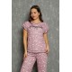 Moda Çizgi Kadın %100 Pamuk Penye Kısa Kol Kapri Pijama Takım 20558