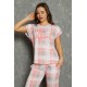 Moda Çizgi Kadın %100 Pamuk Penye Kısa Kol Kapri Pijama Takım 20563