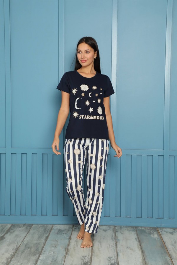 Moda Çizgi Kadın Penye Pijama