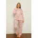 Moda Çizgi Kadın %100 Pamuk Penye Pileli Pijama Takım 17101