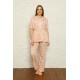 Moda Çizgi Kadın %100 Pamuk Penye Pileli Pijama Takım 17103