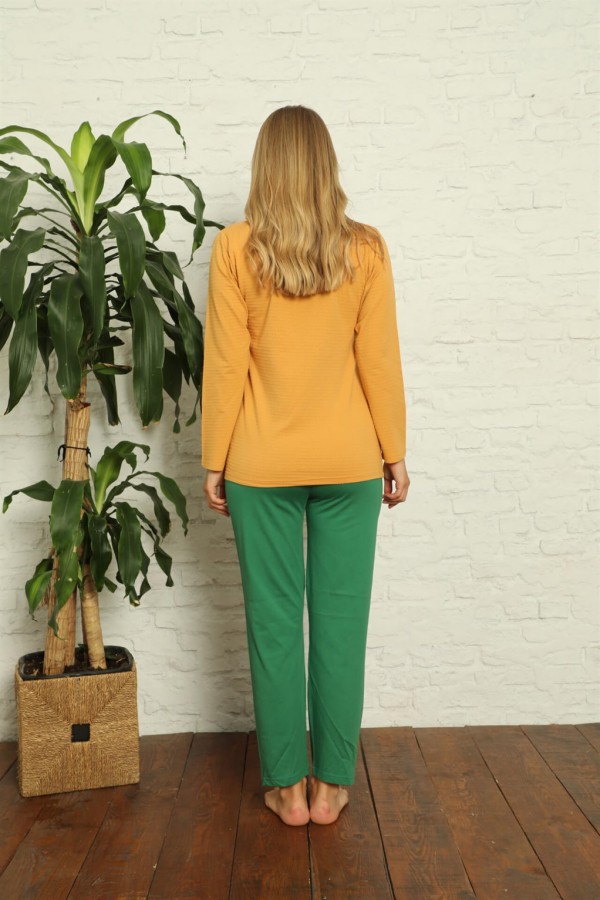 Moda Çizgi Kadın %100 Pamuk Penye Uzun Kol Pijama Takım 3407