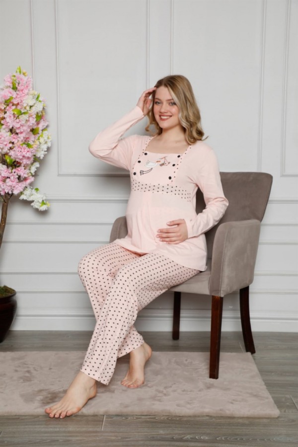 Moda Çizgi Kadın %100 Pamuklu Hamile Pijama Takımı 4517
