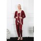 Moda Çizgi Kadın 3'lü Bordo Sabahlık Pijama Takım 16103