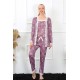 Moda Çizgi Kadın 3'lü Lila Sabahlık Pijama Takım 16103