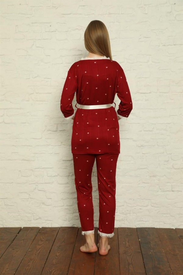 Moda Çizgi Kadın 3'lü Sabahlık Pijama Takım 20592