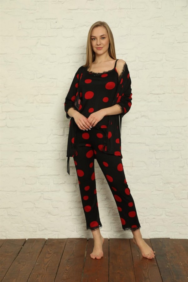 Moda Çizgi Kadın 3'lü Sabahlık Pijama Takım 20594