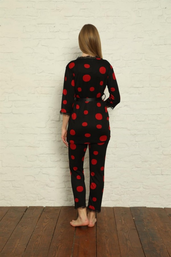 Moda Çizgi Kadın 3'lü Sabahlık Pijama Takım 20594