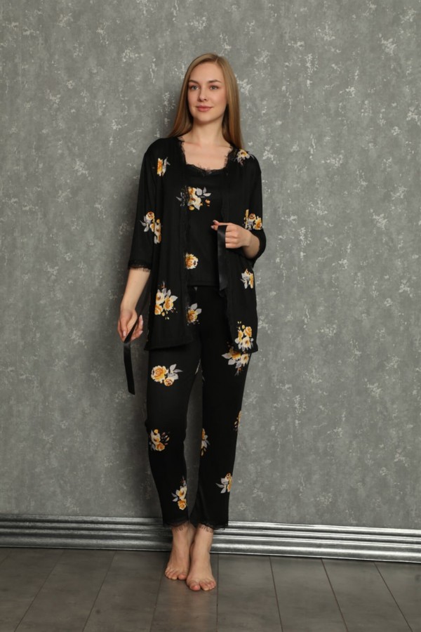 Moda Çizgi Kadın 3'lü Sabahlık Pijama Takım 20596
