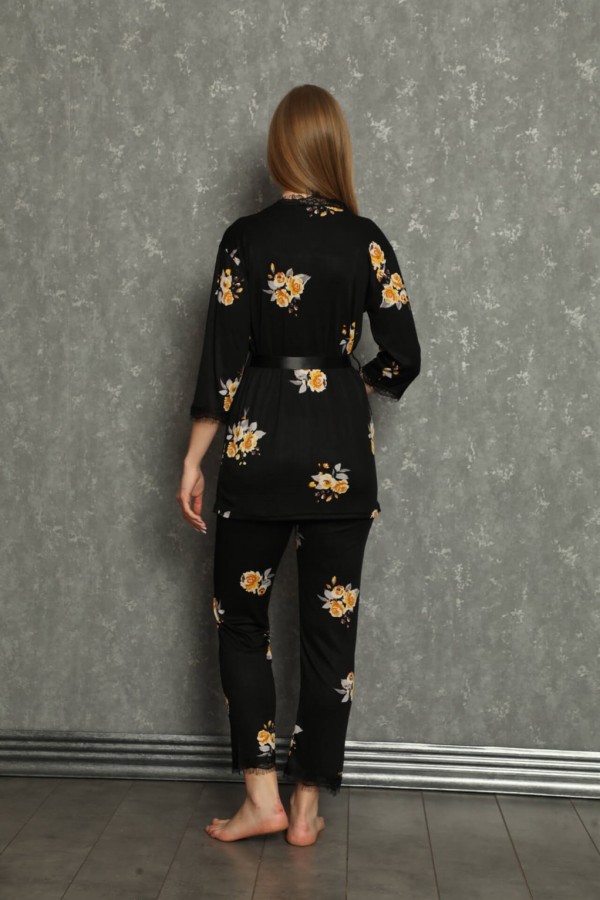 Moda Çizgi Kadın 3'lü Sabahlık Pijama Takım 20596