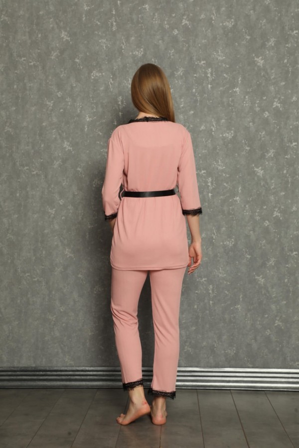 Moda Çizgi Kadın 3'lü Sabahlık Pijama Takım 20598
