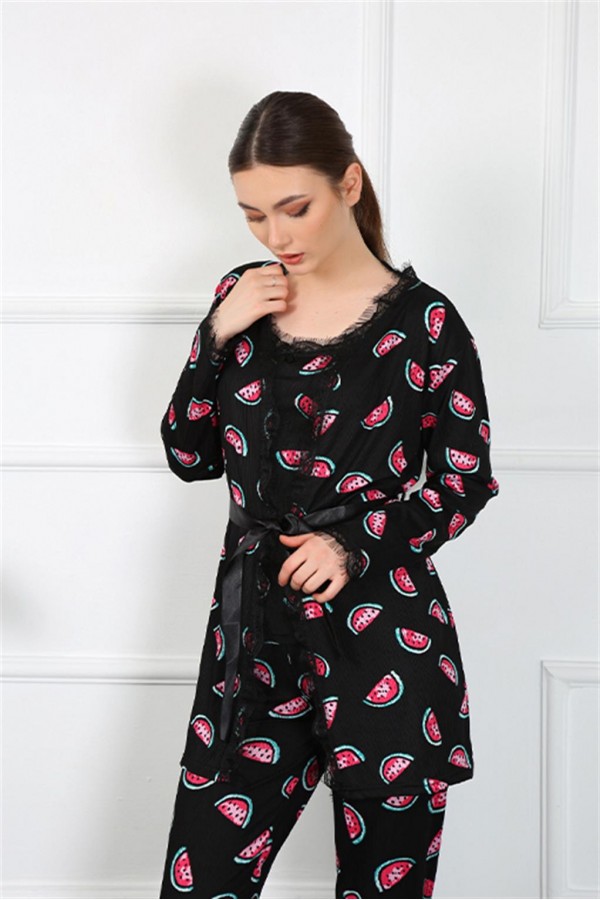 Moda Çizgi Kadın 3'lü Sabahlık Takım 16107