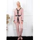 Moda Çizgi Kadın 3'lü Somon Sabahlık Pijama Takım 16103