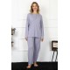 Moda Çizgi Kadın 4XL-5XL-6XL-7XL-8XL Büyük Beden Lila Uzun Kol Pijama Takım 75013