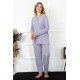 Moda Çizgi Kadın 4XL-5XL-6XL-7XL-8XL Büyük Beden Lila Uzun Kol Pijama Takım 75013