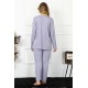 Moda Çizgi Kadın 4XL-5XL-6XL-7XL-8XL Büyük Beden Lila Uzun Kol Pijama Takım 75013