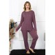 Moda Çizgi Kadın 4XL-5XL-6XL-7XL-8XL Büyük Beden Mürdüm Uzun Kol Pijama Takım 75013