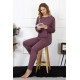 Moda Çizgi Kadın 4XL-5XL-6XL-7XL-8XL Büyük Beden Mürdüm Uzun Kol Pijama Takım 75013
