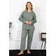Moda Çizgi Kadın 4XL-5XL-6XL-7XL-8XL Büyük Beden Yeşil Uzun Kol Pijama Takım 75013
