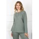 Moda Çizgi Kadın 4XL-5XL-6XL-7XL-8XL Büyük Beden Yeşil Uzun Kol Pijama Takım 75013