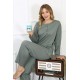 Moda Çizgi Kadın 4XL-5XL-6XL-7XL-8XL Büyük Beden Yeşil Uzun Kol Pijama Takım 75013