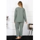 Moda Çizgi Kadın 4XL-5XL-6XL-7XL-8XL Büyük Beden Yeşil Uzun Kol Pijama Takım 75013