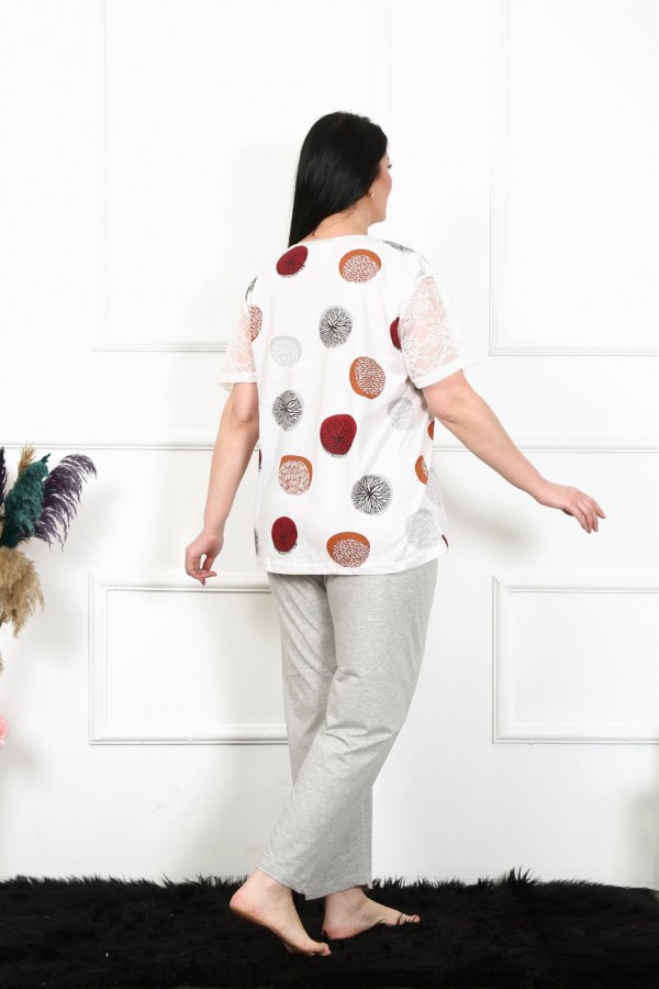 Moda Çizgi Kadın 5XL-6XL-7XL-8XL Büyük Beden Kısa Kol Pijama Takım 75002