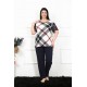 Moda Çizgi Kadın 5XL-6XL-7XL-8XL Büyük Beden Kısa Kol Pijama Takım 75003