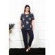 Moda Çizgi Kadın 5XL-6XL-7XL-8XL Büyük Beden Kısa Kol Pijama Takım 75005