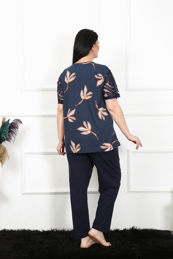 Moda Çizgi Kadın 5XL-6XL-7XL-8XL Büyük Beden Kısa Kol Pijama Takım 75005