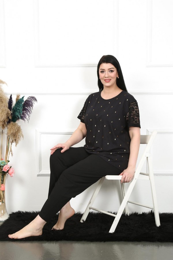 Moda Çizgi Kadın 5XL-6XL-7XL-8XL Büyük Beden Kısa Kol Pijama Takım 75006