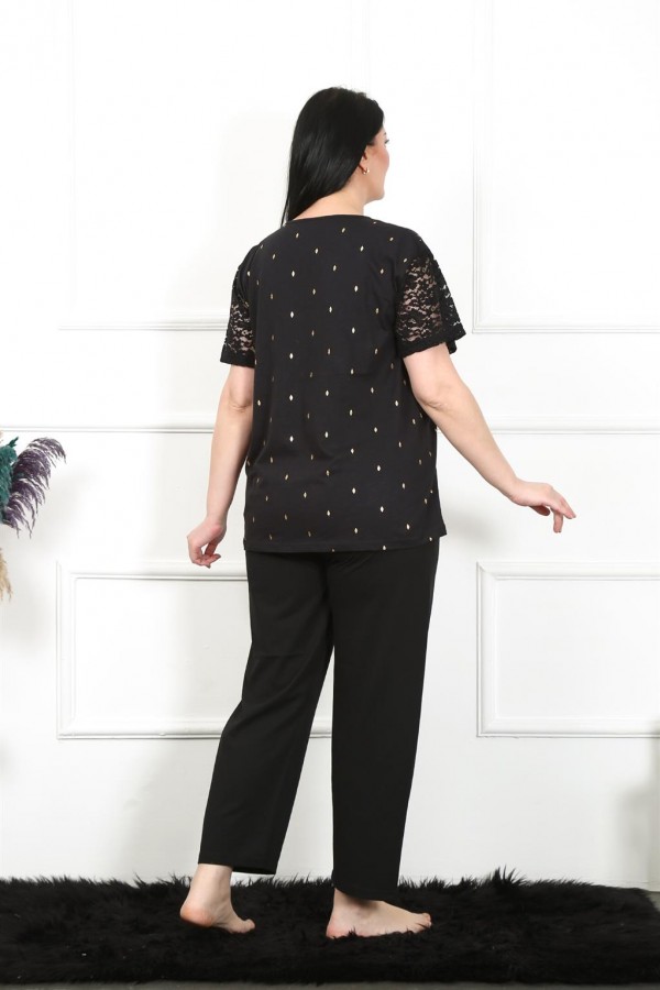 Moda Çizgi Kadın 5XL-6XL-7XL-8XL Büyük Beden Kısa Kol Pijama Takım 75006