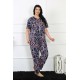 Moda Çizgi Kadın 5XL-6XL-7XL-8XL Büyük Beden Kısa Kol Pijama Takım 75008