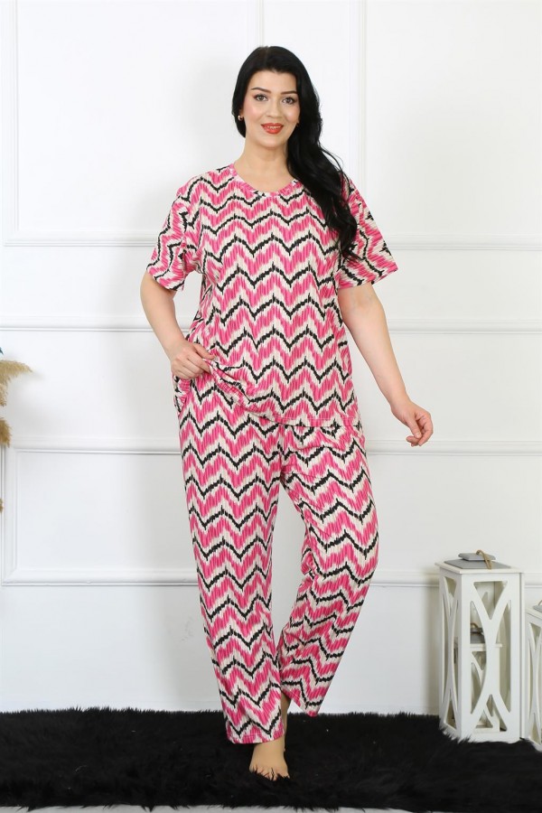 Moda Çizgi Kadın 5XL-6XL-7XL-8XL Büyük Beden Kısa Kol Pijama Takım 75009